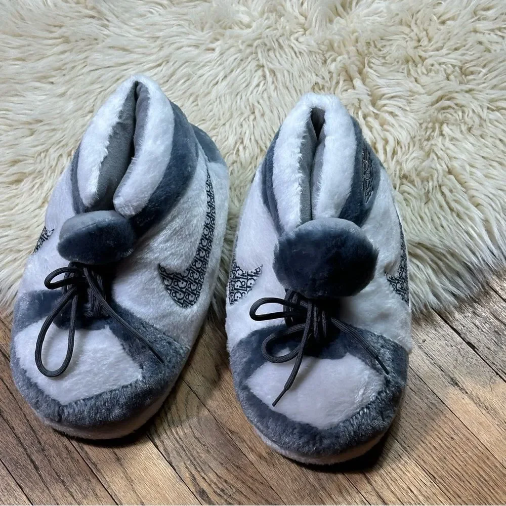 Cozy Plush Slippers with Swoosh Design Soft Indoor House Shoes
